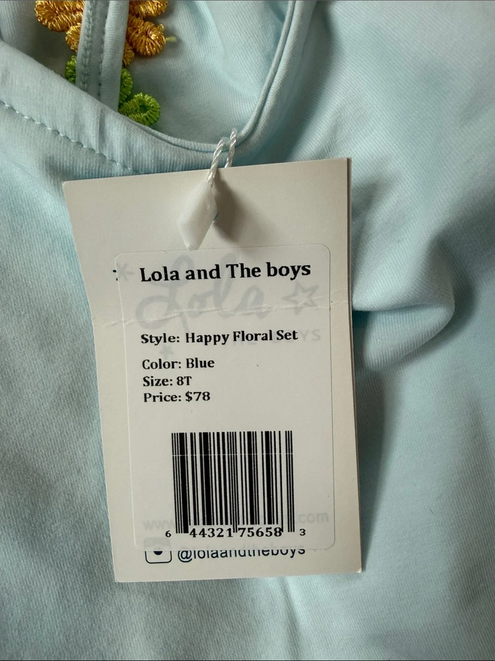 NWT- LOLA + THE BOYS- Light Blue Floral Set- 8
